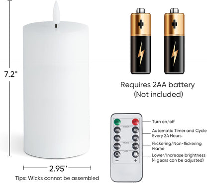 Homemory White Flameless Candles Battery Operated with Remote Timer, 3x3 Real Wax LED Pillar Candle for Home Fireplace Bedroom Living Room Party, Set of 3