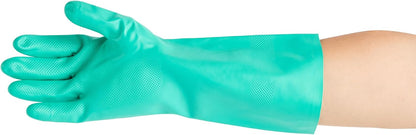 Restaurantware-Clean Tek Professional 15 Mil XXL Cleaning Gloves, 1 Pair Of Long Cuff Gloves - Flock Lining, No-Powder, Green Nitrile Chemical Tolerant Gloves, No-Latex, Heavy-Duty Tasks