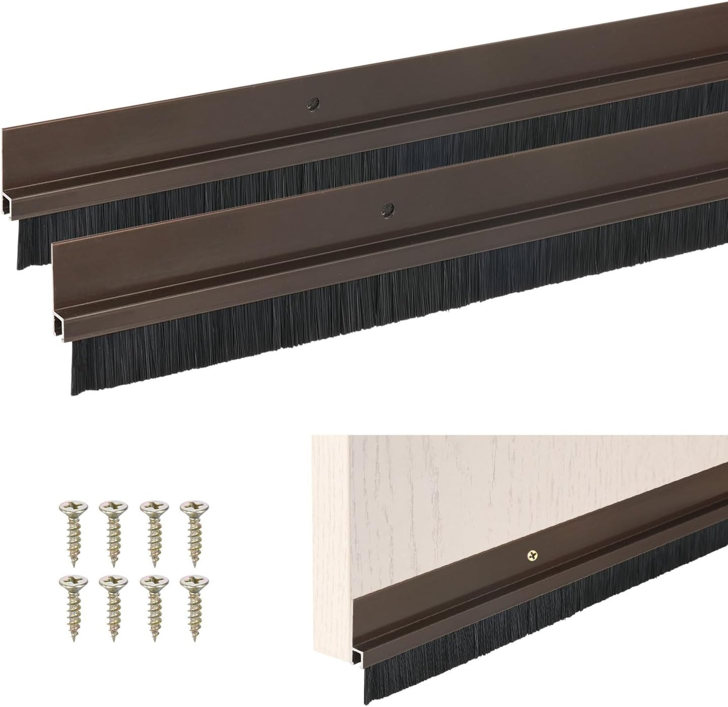 M METERXITY 2Pack Door Sweep - 39" Door Bottom Brush Heavy Duty Seal Draft Stopper Aluminum Base with 50mm Brush, Adhesive/Screw Installation for Interior/Exterior/Garage/Sliding Doors, Black