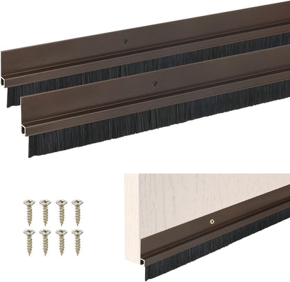 M METERXITY 2Pack Door Sweep - 39" Door Bottom Brush Heavy Duty Seal Draft Stopper Aluminum Base with 50mm Brush, Adhesive/Screw Installation for Interior/Exterior/Garage/Sliding Doors, Black