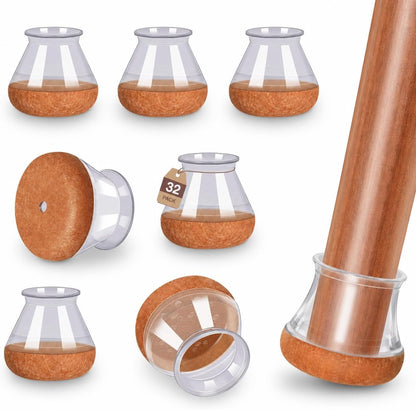 YOZON Chair Leg Floor Protectors Felt Furniture Pads Silicone Caps | Chair Leg Protectors for Hardwood Floors 32 Pack Anti-Scratch Reduce Noise Clear Round Medium Fit 3/4" to 1-3/16" (19-30mm)