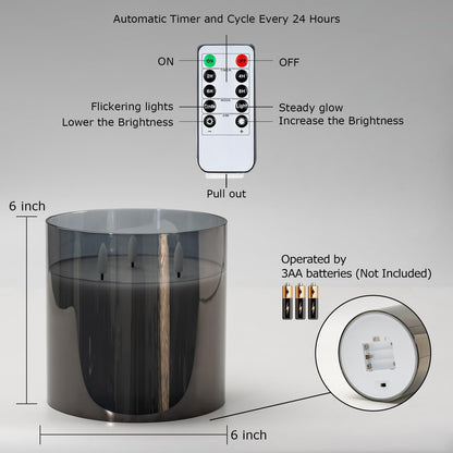 Homemory Green Glass Flameless Candles, Battery Operated LED Pillar Candles with Remote Control and Timer, Radiance Candles, Real Wax, Set of 3,D3 xH4 5" 6"