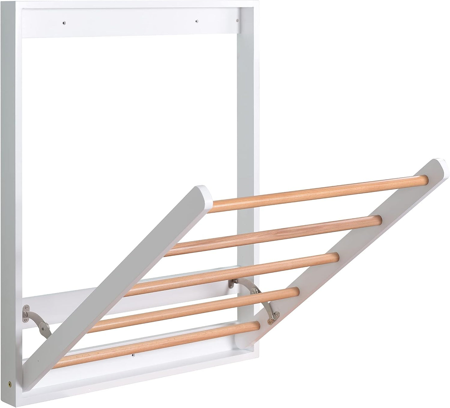 Wooden Wall Mounted Clothes Drying Rack for Laundry Room,White | Solid Wood Crossbar|Space-Saving Design|Easy Installation|Wall-mounted Pull-down Folding Design