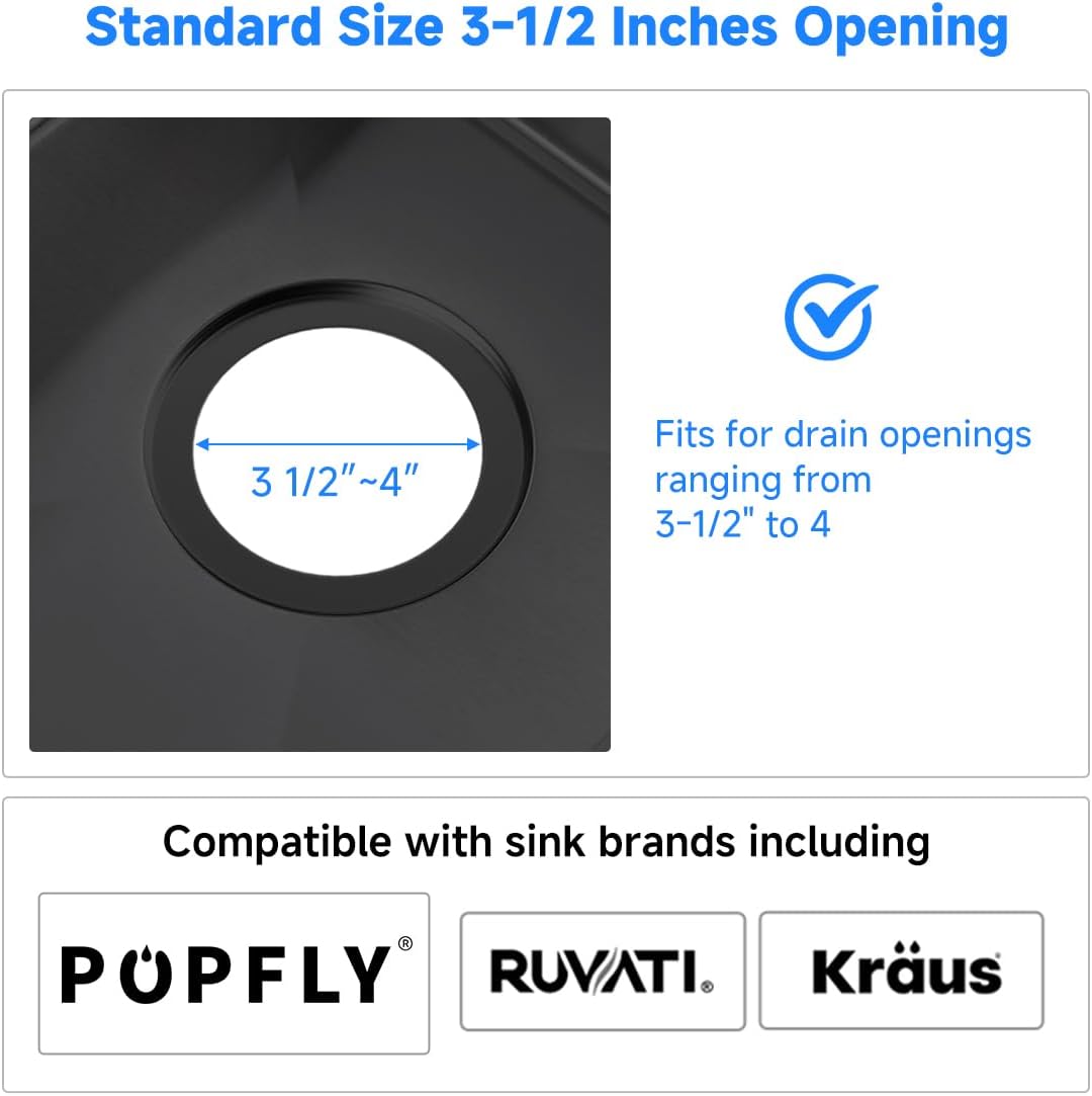 POPFLY 3-1/2 Inch Sink Drain Assembly Brushed 304 Stainless Steel Removable Deep Strainer Basket, Rust-Proof & Easy Install with Sealing Lid＆Tailpiece, for Home/Bathroom/Commercial Sinks