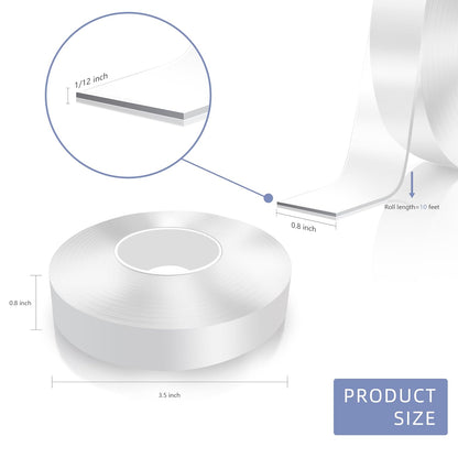Double Sided Tape Heavy Duty, Clear Nano Tape, 0.8'' x 120'' Two Sided Mounting Adhesive for Walls Posters Carpet, Removable Space Gel Strip, 1/24" Thick