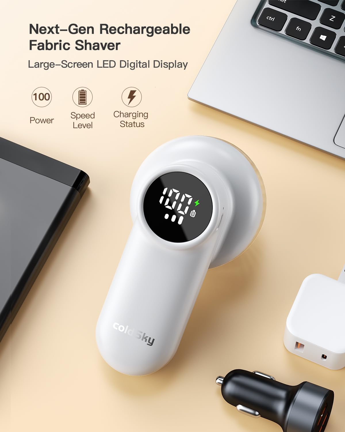 coldSky Rechargeable Fabric Shaver, Lint Shaver with Digital Display, Sweater Shaver with 6-Leaf Blades and Safety Lock, 3-Speeds Defuzzer Remove Fuzz, Pills from Clothes, Furniture, Blanket Green