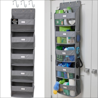 GORILLA GRIP Over the Door Shoe Organizer, 24 Large Breathable Mesh Pockets, Space Saving Hanging Storage Holder, Closet Rack Hanger Holds Up to 40 lbs, Hangs on Closets for Shoes, Accessories, Grey