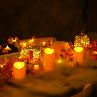 Homemory Black Flameless Candles, Halloween Candles Battery Operated with Remote and Timer, Flickering LED Pillar Candle for Theme Party, Holiday Decor, Set of 3