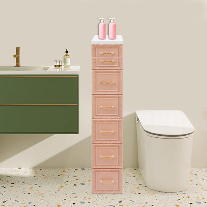 8 Drawers Narrow Storage Cabinet with Wheels,Slim Floor Cabinets,Rolling Organizer Cart for Small Spaces,Pink