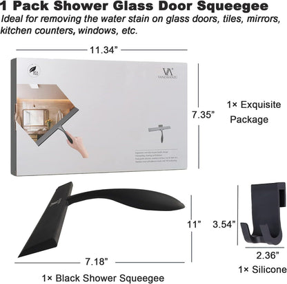 Squeegee for Shower Glass Door, 11-Inch Shower Squeegee for Glass Doors, Bathroom Silicone Squeegees Wiper for Shower with Non-Slip Handle, No-Drilling Silicone Hanging Hook, for Tiles, Mirror(White)
