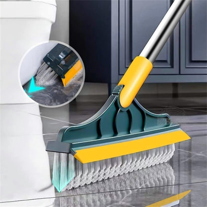 2 in 1 Cleaning Floor Scrub Brush Floor Brush Scrubber New Upgraded 53.5" Long Handle Grout Brush Scrape V-Shape Stiff Bristle Cleaning Brush with Squeegee 120°Rotating Tile Brush for Bathroom