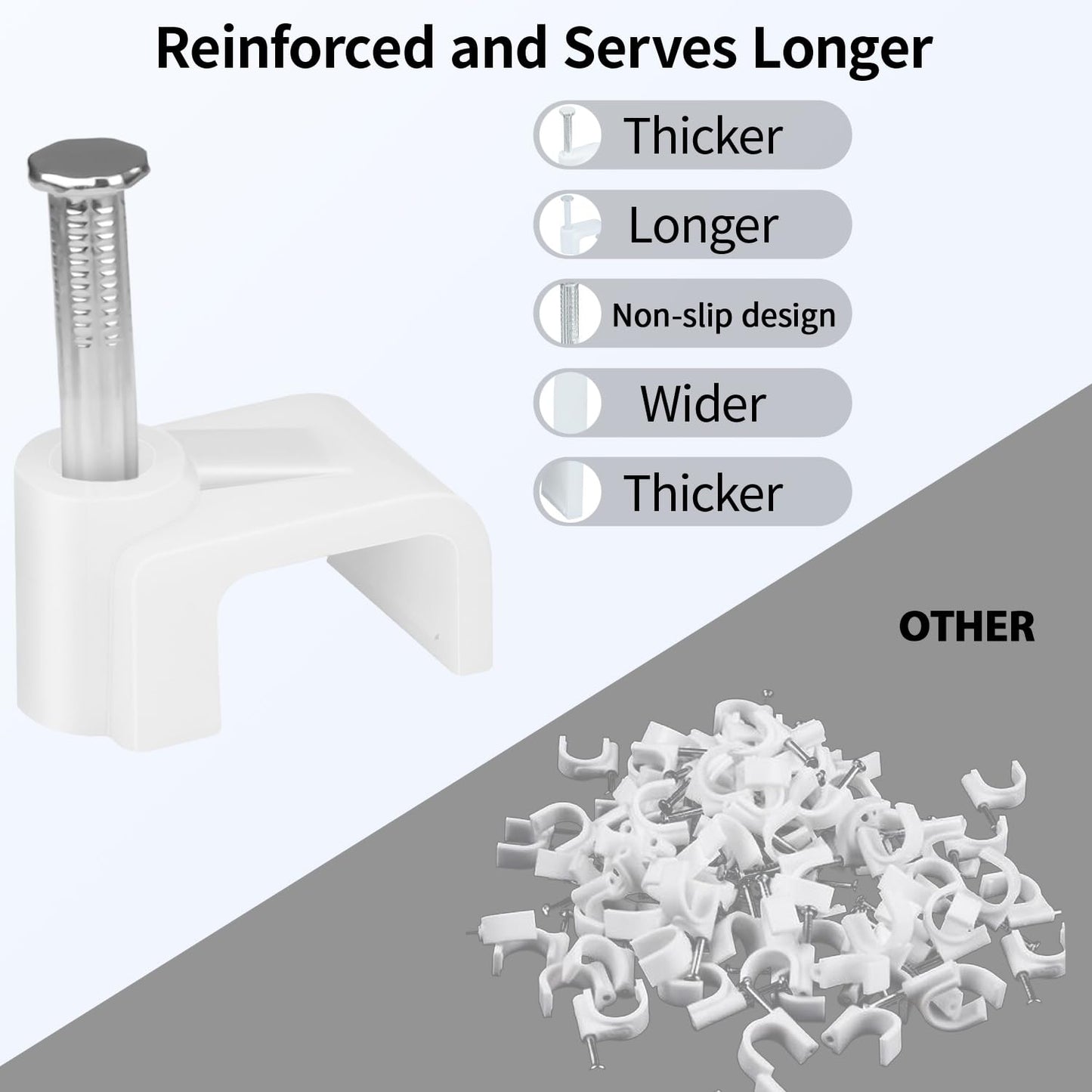 LeMotech Cable Clips, 1000pcs 8mm Wire Wall Clips with Steel Nails, Coaxial Nail Clamps for Cable Cord Management RG6 RG59 CAT5e CAT6 RJ45 Ethernet Cable Clamps, White