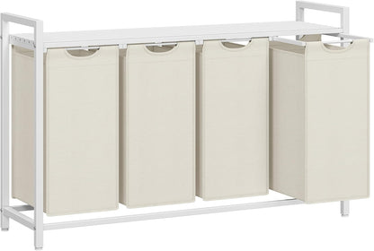 VASAGLE Laundry Hamper, Laundry Basket Sorter with 3 Pull-Out and Removable Bags, Shelf, Metal Frame, 3 x 10.6 Gallons (40 L), 36.4 x 13 x 28.4 Inches, Cappuccino Beige and Natural Beige UBLH301LH01