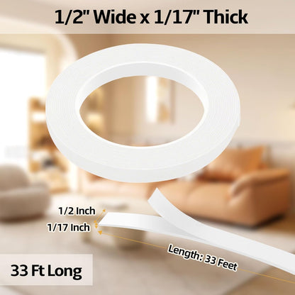 Foam Weather Stripping Door Seal,1 Inch W x 1/17 Inch T x 33 Feet White Window Sealing Tape，Single-Sided Self-Adhesive Insulation Sealing Strip