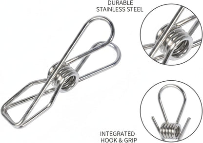 Stainless Steel Hanging Clips for Wet Laundry - Space Saving Hook & Clip Hanger for Bathroom Shower Rods, Towel Bars & Closet Organization
