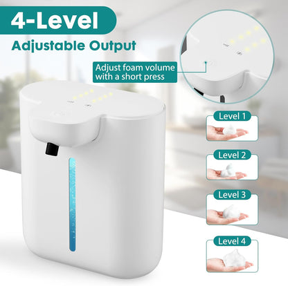 XINKORA Automatic Soap Dispenser, 17oz/500ML Large Capacity Touchless Foaming Hand Soap Dispenser with 4 Foam Adjustments, Rechargeable for Kitchen, Bathroom, Wall Mount or Countertop Use (White)