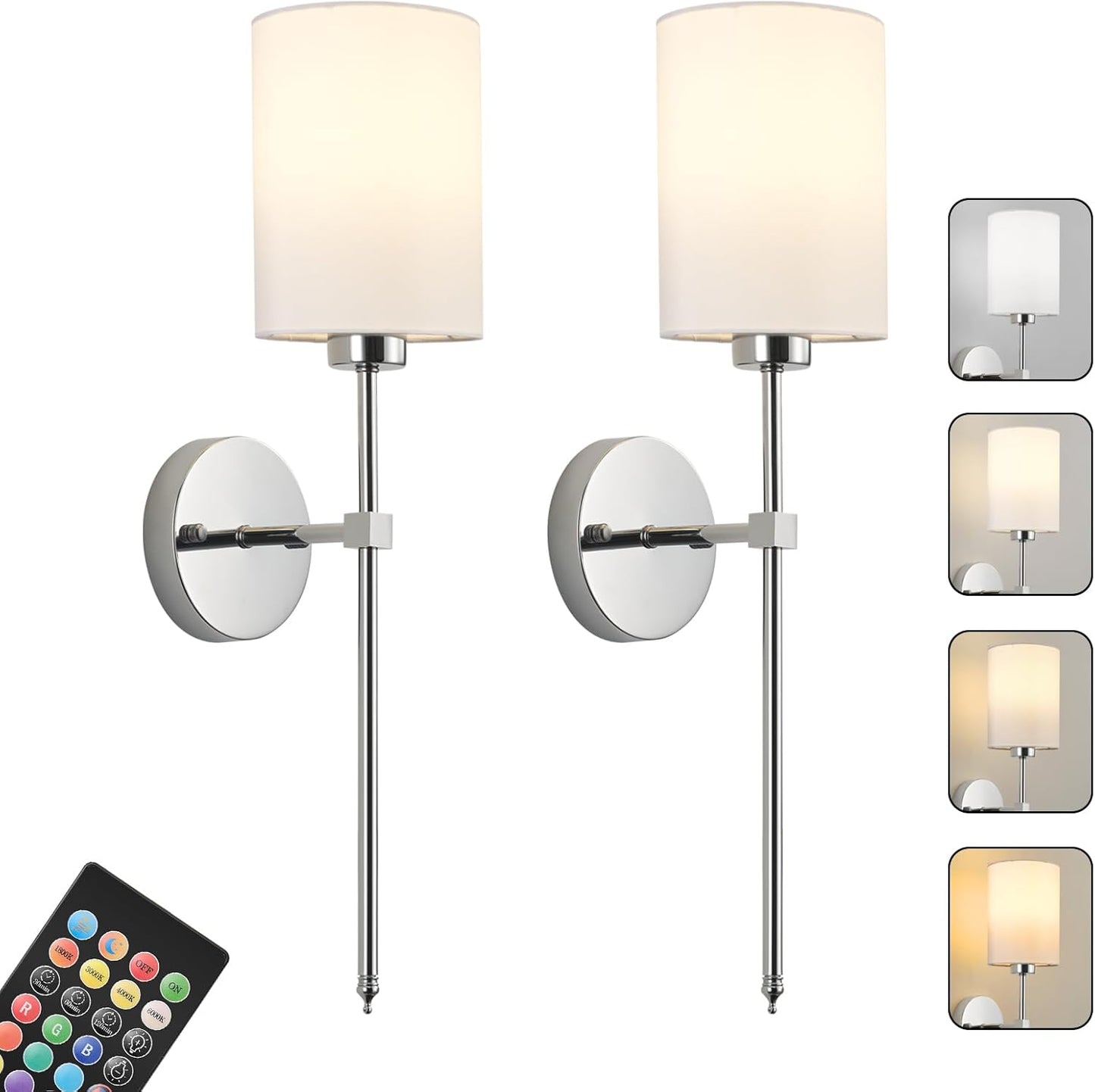 Battery Operated Wall Sconces Set of Two,Wireless Rechargeable Wall Light With Remote Control, Dimmable, Amber Light/Warm White/Natural White/Daylight/RGB, Timer,for Living Room,Bedroom,Entryway,Gold