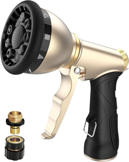 Garden Hose Nozzle, Heavy Duty Metal Spray Nozzle | Upgraded, High Pressure, Adjustable Spray Patterns, For Watering Plants, Car Washing, Pet Showering