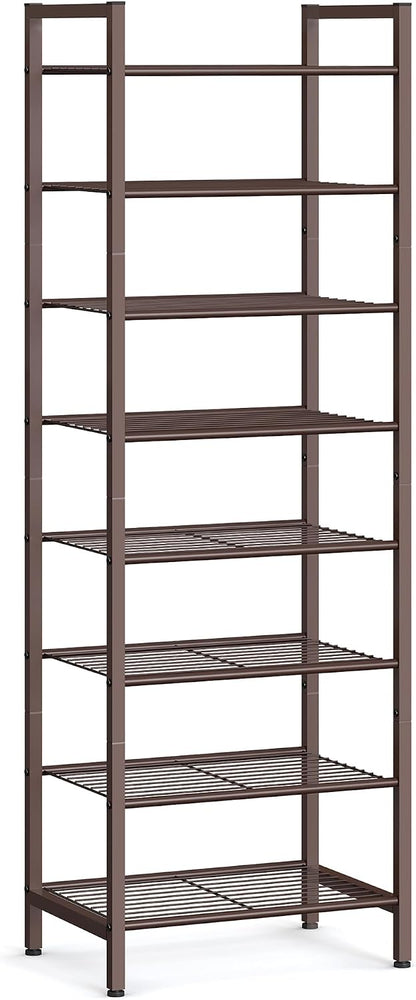 SONGMICS Metal Shoe Rack, Free Standing Shoe Organizer for Entryway Closet Garage Small Spaces, Heavy-Duty Slim Steel Storage Shelf, 8-Tier, Fits 16-24 Pairs, Bronze ULMR028A01