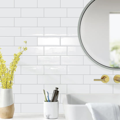 STICKGOO 10 Sheets Subway Tile Peel and Stick Backsplash, Extra Thick 3D Wall Tiles with Commercial-Grade Adhesive for Kitchen, Bathroom, Laundry Room,11.56"x8.38"(White)
