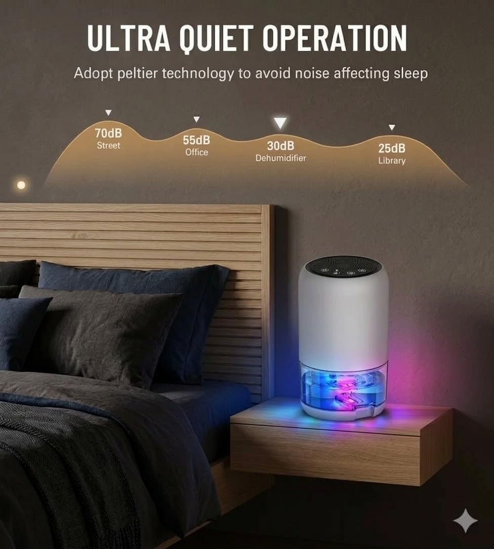 Dehumidifier for Bathroom Bedroom Closet and RV, Portable Small Space Moisture Absorber with Automatic Tank Shut-Off, Mini Dehumidifier for Humidity Reduction and Fresher Environments