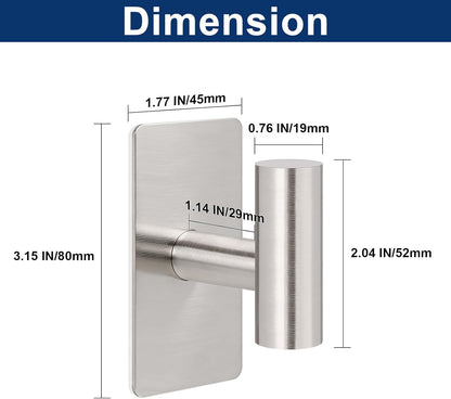 NearMoon Adhesive Hooks - Premium Stainless Steel Shower Holder Wall Hooks Heavy Duty Robe Towel Hangers Stick on Wall for Bathroom Kitchen (Brushed Nickel)