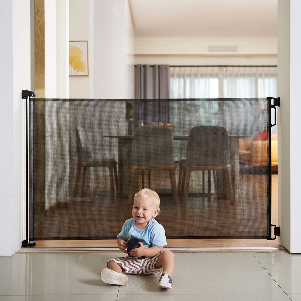 EasyBaby Extra Wide Retractable Baby Gates, 33" Tall, Extends up to 71" Wide, Black/Child Safety, Pet Gates for Stairs, Doorways, Hallways, Indoor and Outdoor