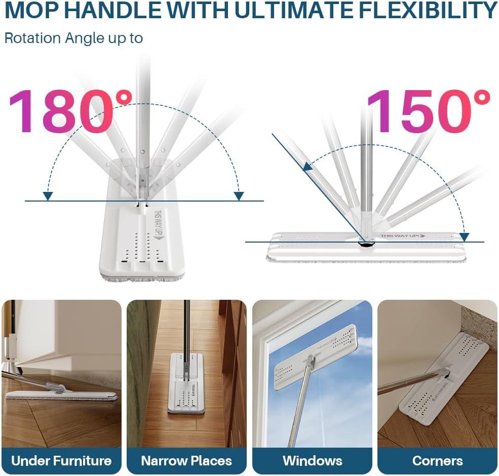 JOYMOOP Mop and Bucket with Wringer Set, Hands Free Flat Floor Mop and Bucket, 60" Mop with 3 Reusable Microfiber Pads, Wet and Dry Use, Floor Cleaning System