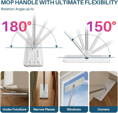 JOYMOOP Mop and Bucket with Wringer Set, Hands Free Flat Floor Mop and Bucket, 60" Mop with 3 Reusable Microfiber Pads, Wet and Dry Use, Floor Cleaning System