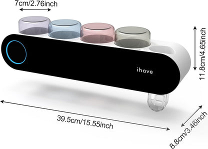 iHave Toothbrush Holders for Bathrooms, UV Toothbrush Sanitizer and Holder Smart Home Bathroom Accessories, 2 Cups Electric Toothbrush Holder Wall Mounted with Toothpaste Dispenser Bathroom Decor