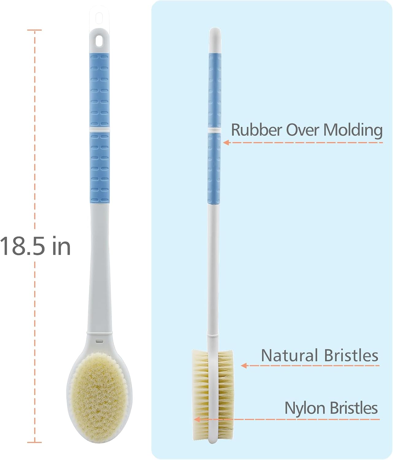 Shower Brush with Soft and Stiff Bristles,20.5" Extra Long Handle Dual-Sided Back Scrubber Bath Brush Body Exfoliator for Wet or Dry Brushing (Extra Long Handle)