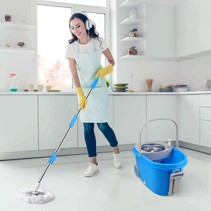 Spin Mop and Bucket with Wringer Set, 360° Spinning Mop Bucket System with 3 Microfiber Mop Replacement Heads and 50" Stainless Steel Adjustable Handle for Floor Cleaning