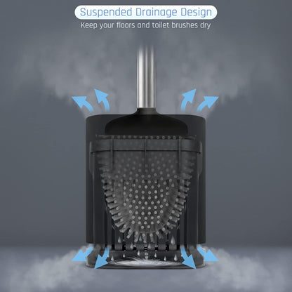 Sellemer Toilet Brush and Holder Set - Flexible Toilet Bowl Brush Head with Silicone Bristles, Compact Size for Storage and Organization, Ventilation Slots Base (1 Pack, Silver)