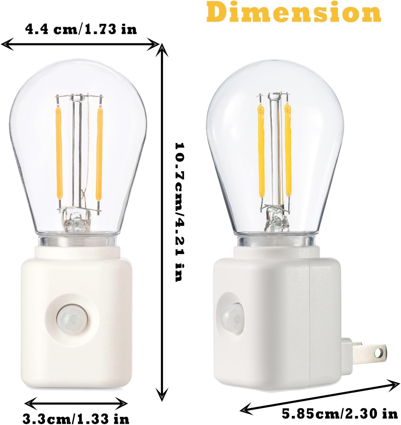 Led Night Light Bulb Plug in, 1W Vintage Nightlight, Dusk to Dawn and Motion Sensor, Warm White 2700K, 10-100LM Adjustable Brightness, Dimmable, for Hallway Bedroom Stairway, 1 Pack