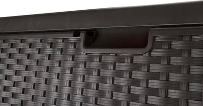 Suncast DBW9200 99 Gallon Outdoor Wicker resin Patio Storage Chest Bin with Handles for Patio, Garden, Garage, or Pool for All Weather, Mocha