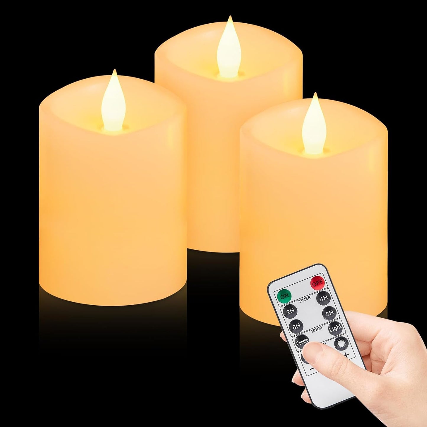 3"x4" Flickering Flameless Battery Candles with Timer, White Realistic LED Pillar Candles, Set of 2 Large Remote-Operated Candles for Home Indoor/Outdoor & Holiday Decor