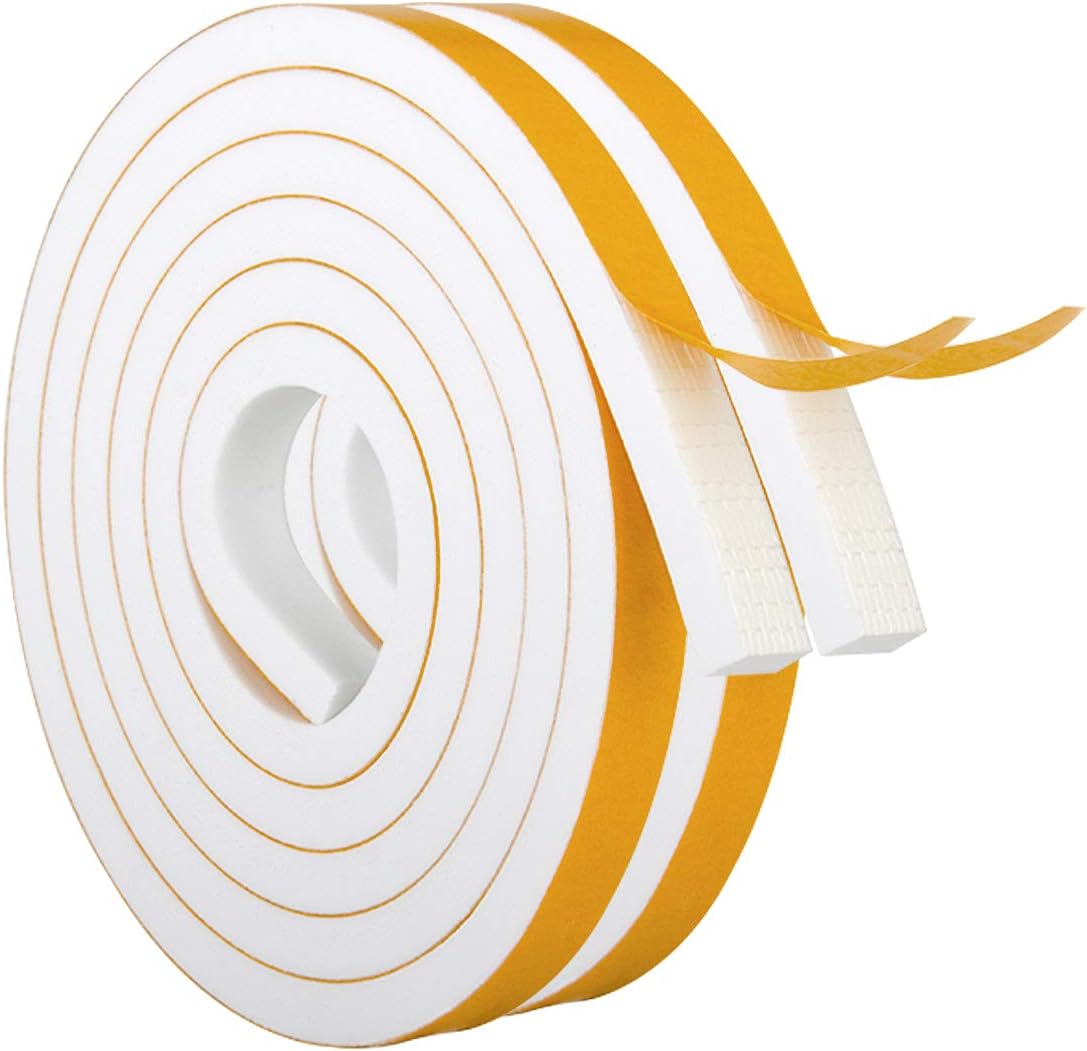 ToLanbbt White Door Window Weather Stripping Self Adhesive Foam Tape High Density Foam Sealing Strip Window Insulation Weatherproof Gasket Tape for Doors and Windows (1/2" W X 1/8" T X 16.5')