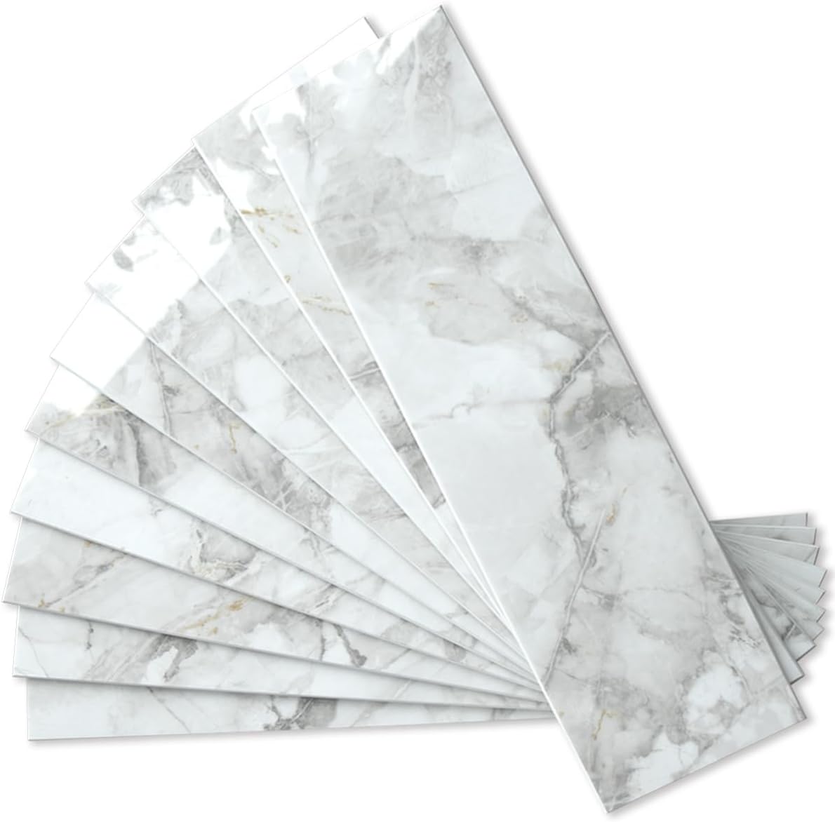 AULIGET 40-Piece Polished White Marble with Gold Peel and Stick Backsplash Wall Tiles, 3" x 12" PVC Faux Stone Stick on Tiles for Backsplash Kitchen, Bathroom, Laundry Room, Camper, Fireplace