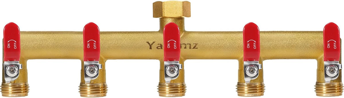 Garden Hose Splitter, 3/4” Rust and Freeze Resistant Outdoor Hose Manifold with 2 Green Extra Long Handles Faucet Adapter-Heavy Duty Brass 2-Way Valve