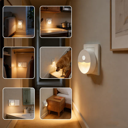 Consss Plug-in Motion Sensor Night Light, Dusk to Dawn Light Sensor, Soft Warm White LED Backlit Glow, Auto On/Off for Bathroom Bedroom Hallway Stairs Nursery, 4 Pack