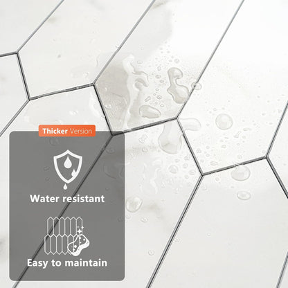 Vamos Tile Glossy Dolomite White Backsplash Tile Peel and Stick, 12.8 x 12.8 Inch 10 Sheets Long Hexagon PVC Self Adhesive Mosaic Wall Tiles Stick on Backsplash for Kitchen and Bathroom