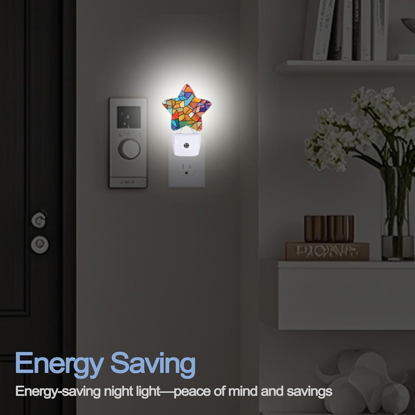 Lavender Butterfly Nightlight,Summer Flowers Star Night Lights Plug into Wall Decorations for Bedroom Bathroom,Dusk to Dawn Sensor Kitchen Hallway Stairs Energy Efficient Desk Lamp