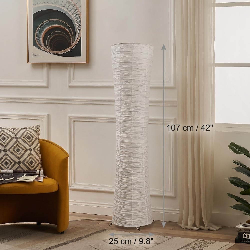 Tall Rice Paper Floor Lamp LED Light with Remote Dimmable Control, Japanese Style Ambient Standing Lamp for Living Room Bedroom Office Modern Home Decor Lighting