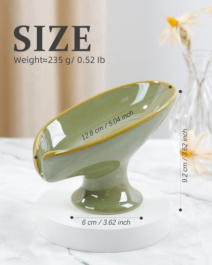 Small Soap Dish, Self Draining Bar Soap Holder for Bathroom Sink, Leaf Shaped Drainage Ceramic with Marble-Pattern Finish, Decorative Soap Dish, No Suction Cup, ANTIS'S HOME
