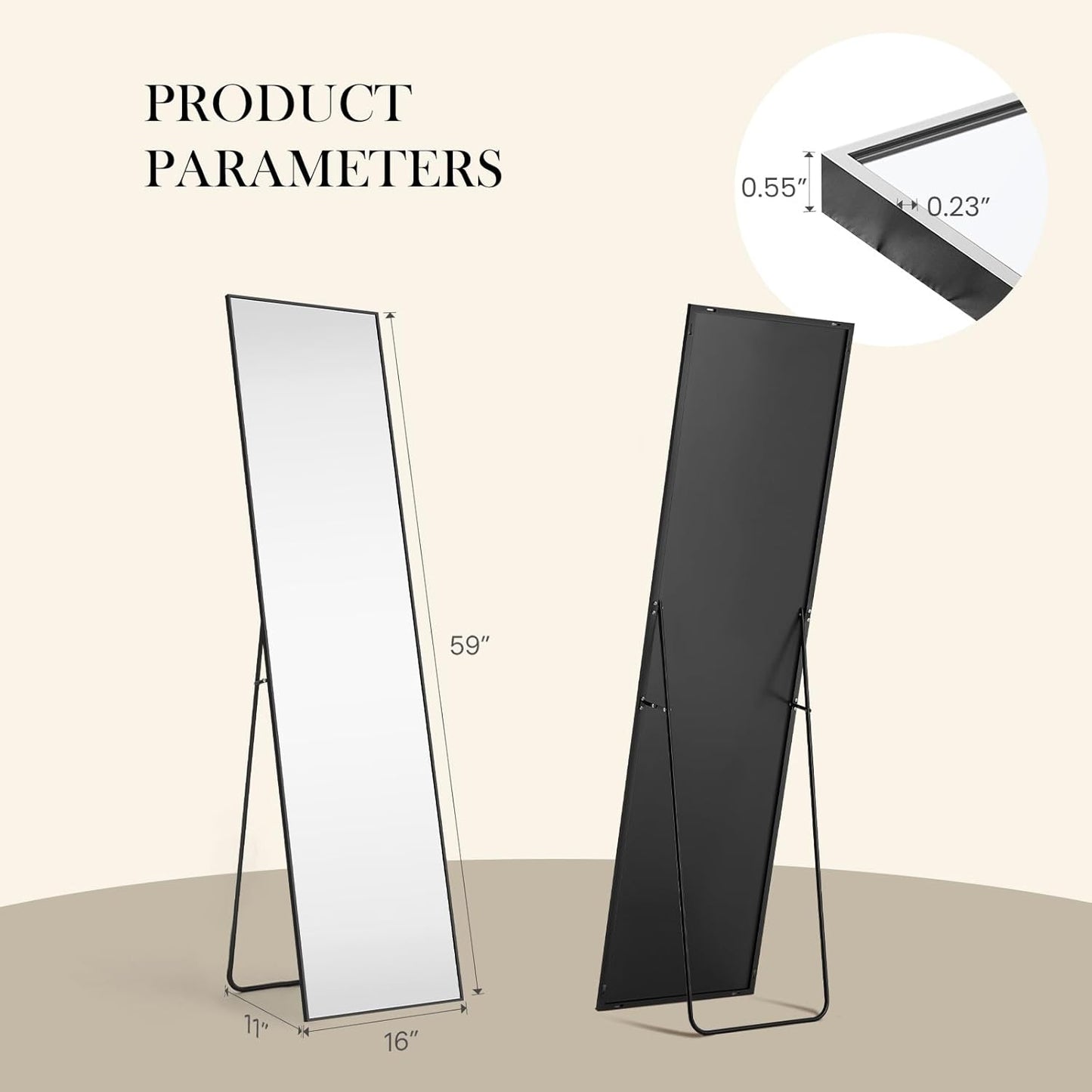 Arched Mirror Full Length, Upgraded 16"x59" Body Wall Mirrors with Shatter-Proof Glass, Floor Standing, Hanging or Leaning, Tall Arch Mirror with Stand Aluminum Alloy Frame for Bedroom Cloakroom