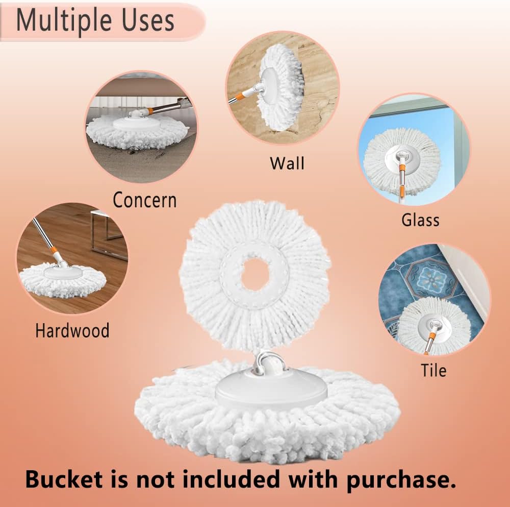 Floor Spin Mop and Bucket Set with Wringer System Extended Stainless Steel Handle 61＂for Home Floor Cleaning Use with 5 Replacement Head Refill and 1 Cleaning Brush Head