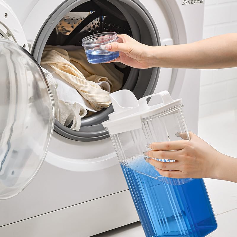 Provoue Laundry Detergent Dispenser-2 Pack, 37 oz Detergent Dispenser with 4 Removable Labels, Laundry Soap Dispenser for Laundry Room Organization and Storage, BPA Free & PET Plastic Clear