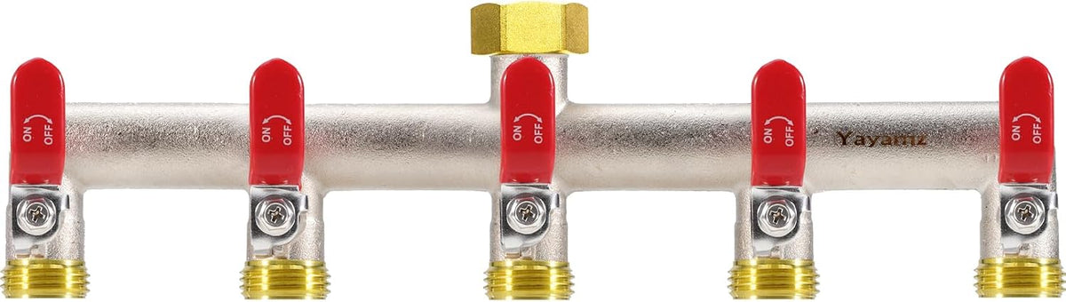 Garden Hose Splitter, 3/4” Rust and Freeze Resistant Outdoor Hose Manifold with 2 green Extra Long Handles Faucet Adapter-Heavy Duty Brass Nickel Plated 2-Way Valve