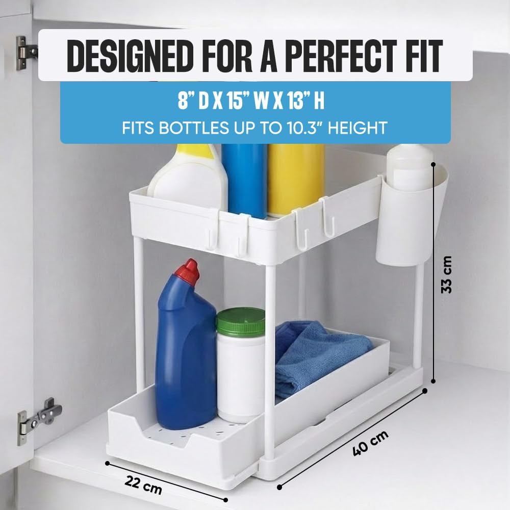 Undersink Organizer, 2-Tier Under Sink Storage Rack with Sliding Drawers for Kitchen Bathroom Cabinets, Pull Out Organizer for Pantry, Laundry Room & Closet Organization - 1 Pack, Black