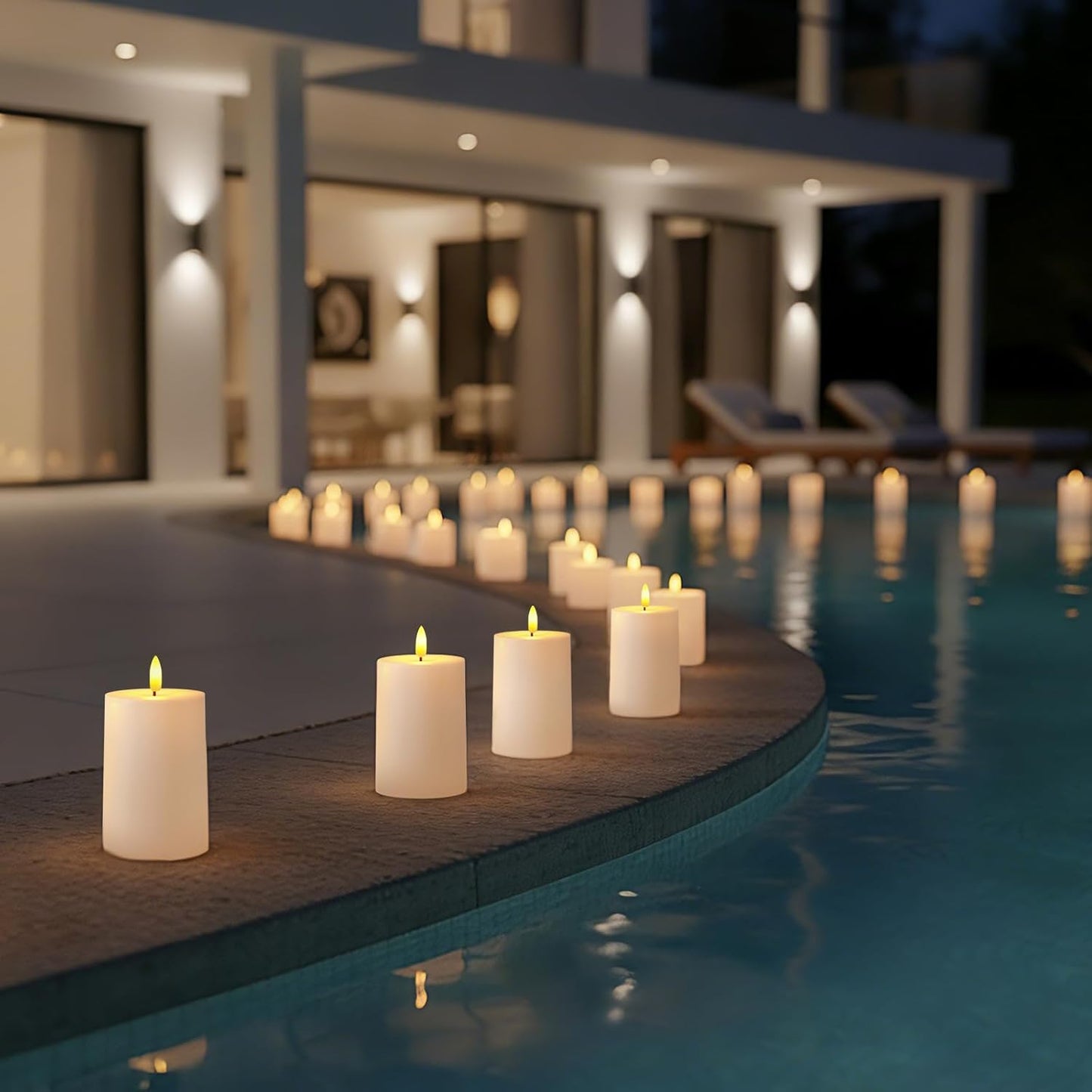 Raycare 3"x2.5" White Outdoor Waterproof Flameless Candles with Remote and Timer, Realistic LED Candles, Battery Operated Electric Fake Pillar Candles for Porch, Patio, Garden, Set of 2
